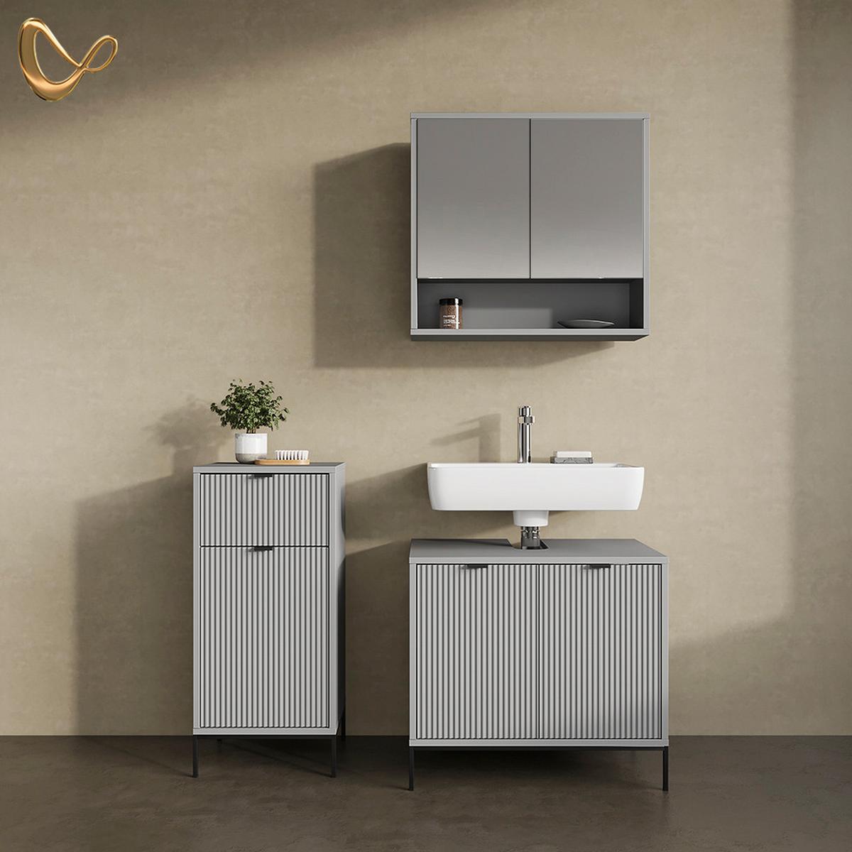 BADMÖBEL-SET ATERNO Grau 3 Teile - Grau, Holzwerkstoff (70/63/45cm) - Livinity®