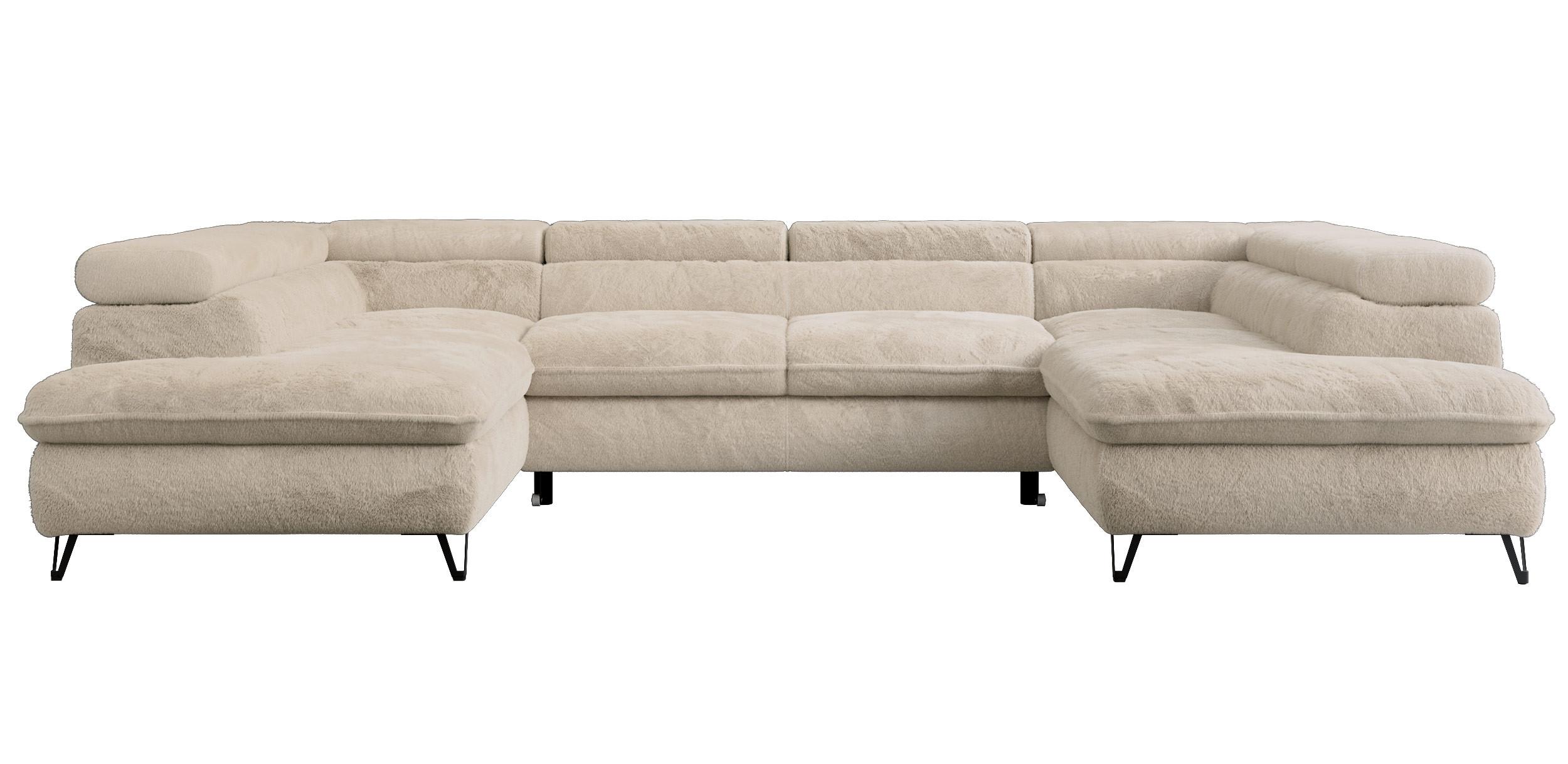 WOHNLANDSCHAFT PEDRO U Plüsch Ecru - Ecru/Schwarz, Textil/Metall (346/76/208cm) - MKS