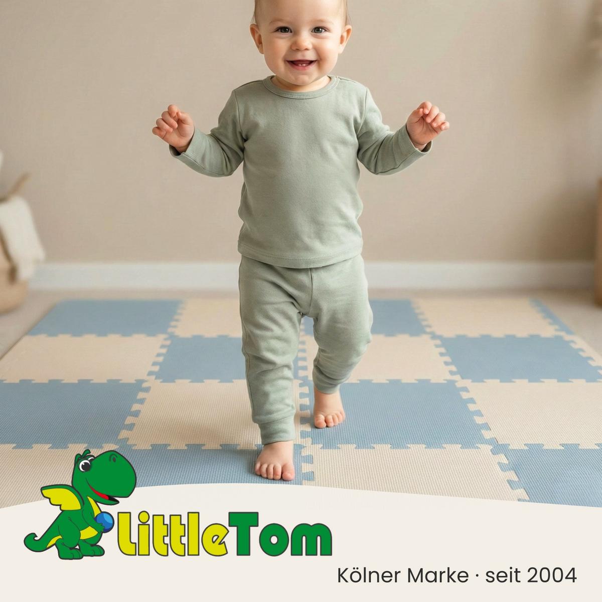 SPIELMATTE mit Rand - 180/90/1 cm Puzzlematte Blau Beige - Grau, Kunststoff (30/30cm) - Littletom