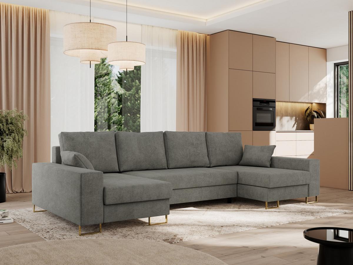 WOHNLANDSCHAFT DORIAN U Struktur Grau - Goldfarben/Grau, Textil/Metall (312/85/138cm) - MKS