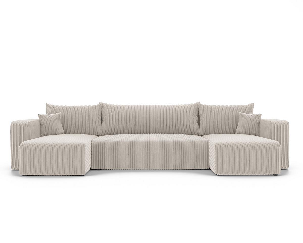 WOHNLANDSHAFT U-Form mit Schlaffunktion und Bettkasten, Beige - Beige, Holzwerkstoff/Textil (318/79/145cm) - Idohome