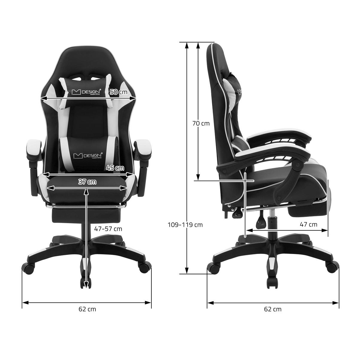 GAMINGSTUHL Schwarz-Weiß aus Kunstleder - Schwarz/Weiß, Kunststoff/Metall (62/119/62cm) - ML-DESIGN