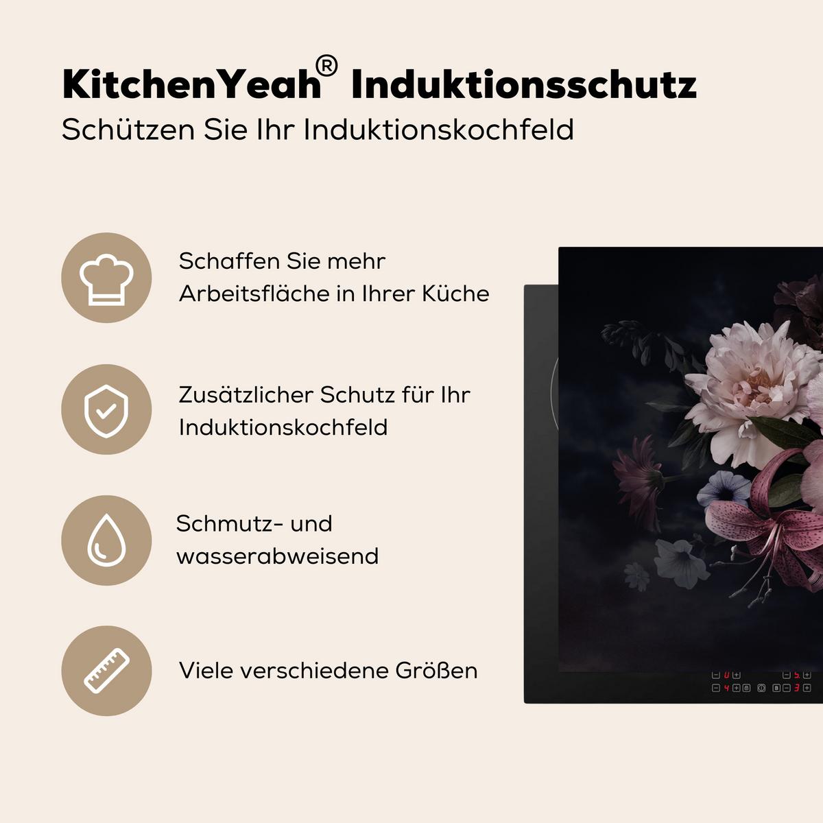 HERDABDECKPLATTE Blumen - Vintage - Pastell - Rosa - Weiß Induktionsschutz 89.6x51.6 cm - Altrosa, Kunststoff (89.6/51.6/0.2cm) - MuchoWow