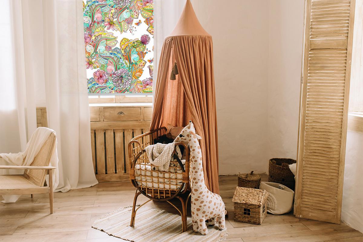 INNENROLLO - Fensterrollo - Rollo - 120x140 cm - Farbenfrohes Muster der Natur - Gelb, Kunststoff (120/140/0.5cm) - TULUP