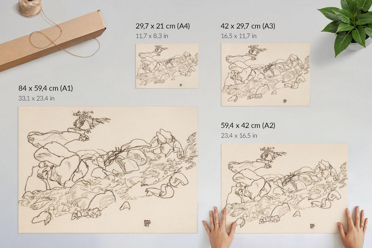 POSTER - 29x21 cm (A4) - Egon Schiele - Gebirgsbach - Beige, Textil (29.7/21/0.1cm) - TULUP