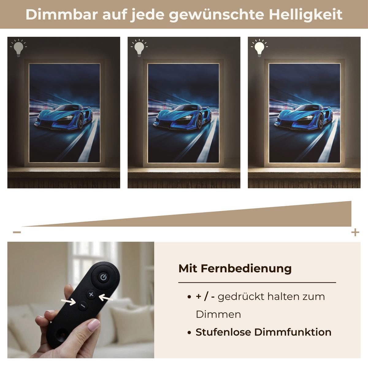 NACHTTISCHLAMPE MIT AKKU Auto - Blau - Jungen - Kind 30x40 cm - Blau, Holzwerkstoff (8/30/40cm) - OnlyWow
