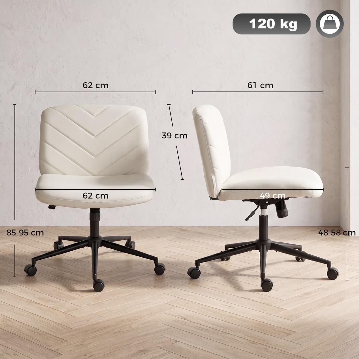 BÜROSTUHL Sperrholz Kunstleder Cremeweiß - Creme/Schwarz, Leder/Metall (61/95/62cm) - HOMCOM