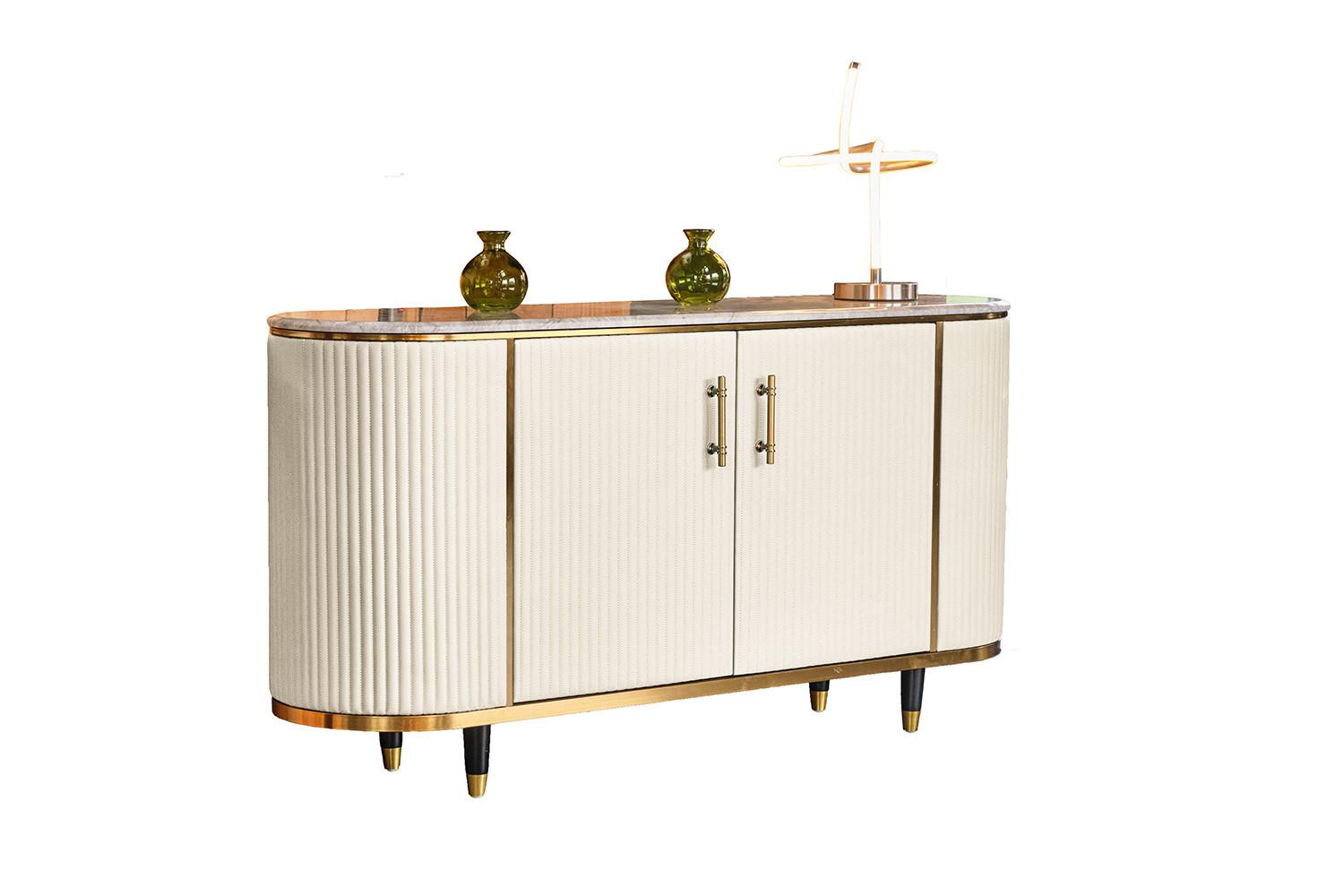 SIDEBOARD MARIA Weiß Kunstleder, Marmor - Schwarz/Weiß, Textil/Metall (150/76/40cm) - KAWOLA
