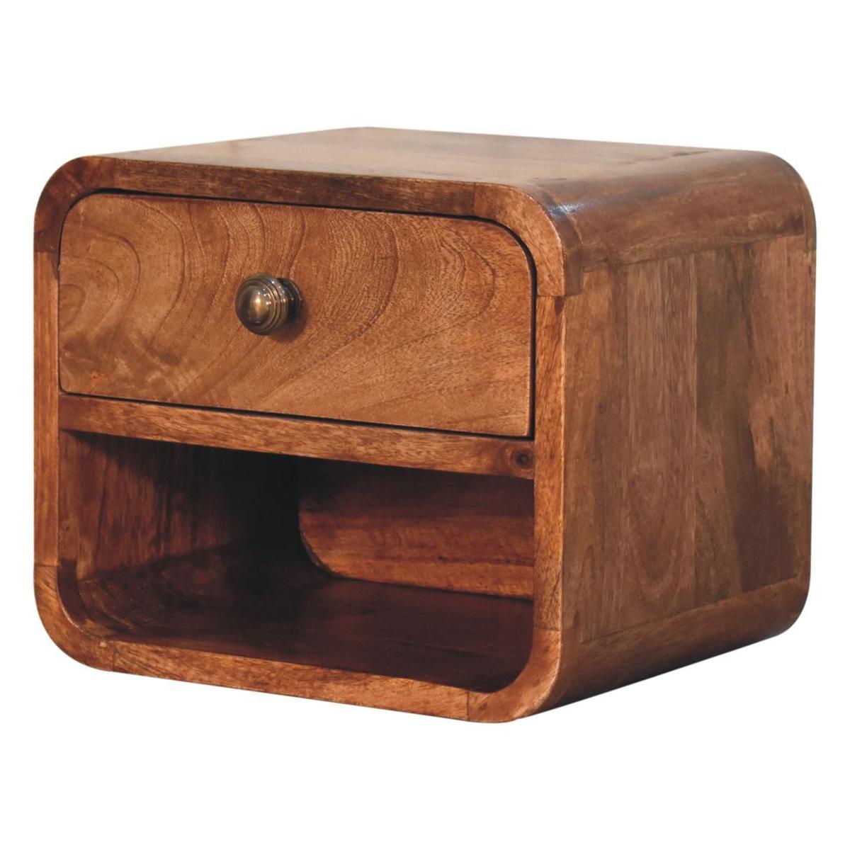 NACHTKASTEN Mini Honigkaramell Wandmontiert, 1 Schublade und Offenes Fach, Dunkelbraun - Messingfarben/Braun, Holz/Metall (30/25/25cm) - Artisan Furniture