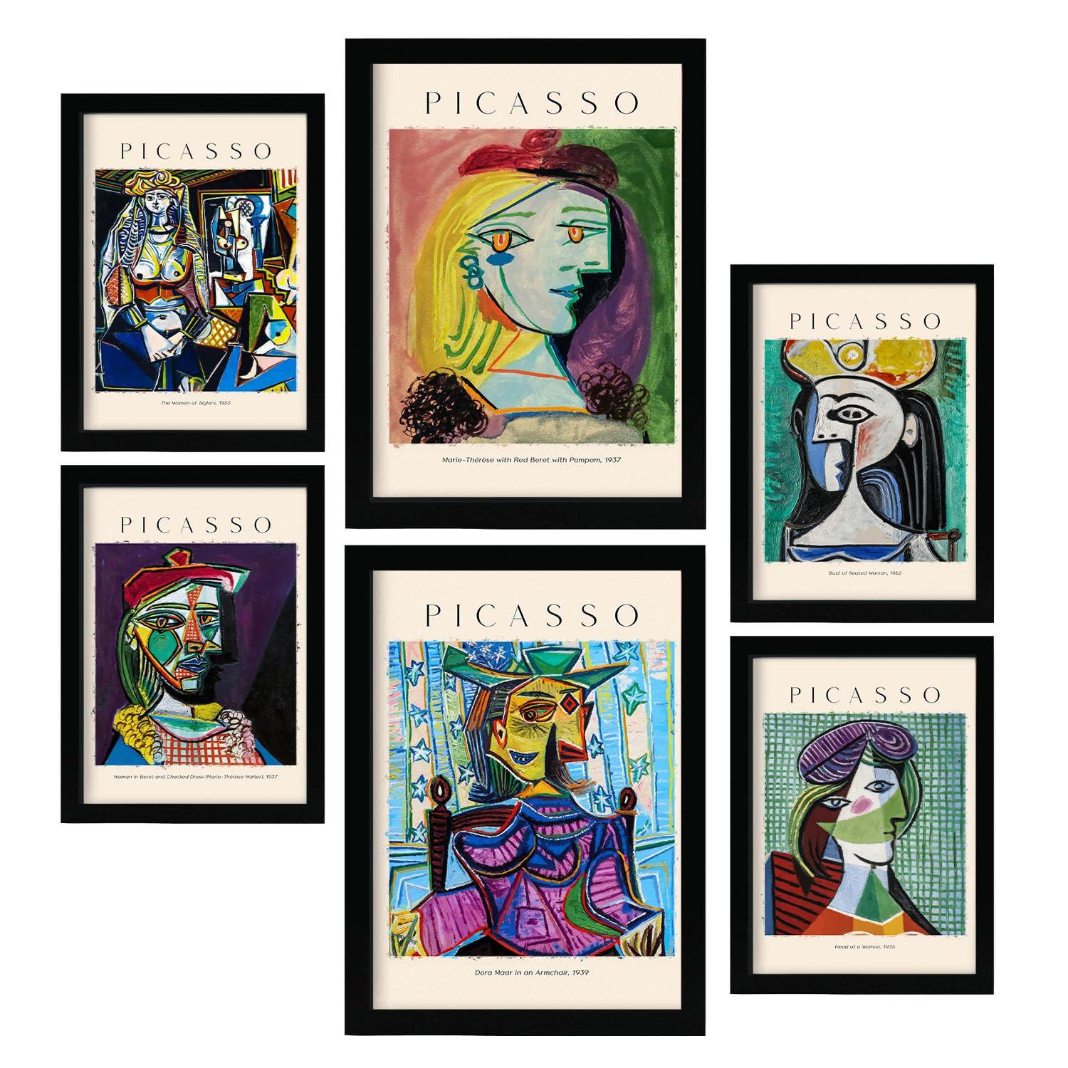 POSTER Set Mit 6 Picasso 2 Sammlung A3 & A4 Schwarzer Rahmen - Schwarz, Papier (29/3cm) - Nacnic