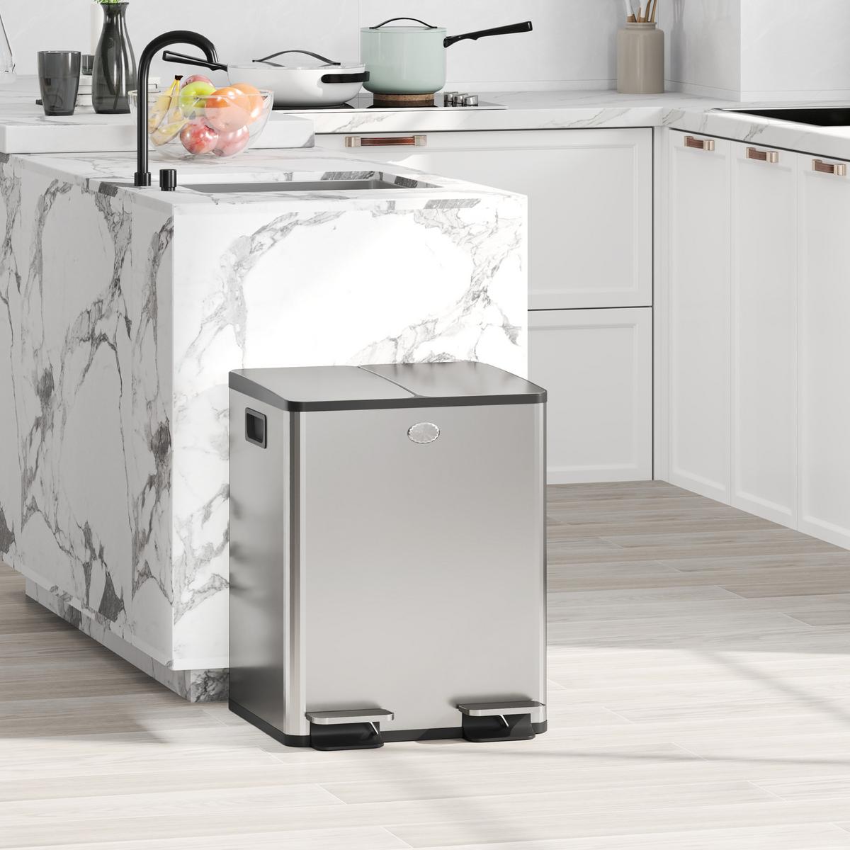 MÜLLEIMER Edelstahl Kunststoff Silber - Silberfarben, Metall (36/51.6/45.8cm) - HOMCOM