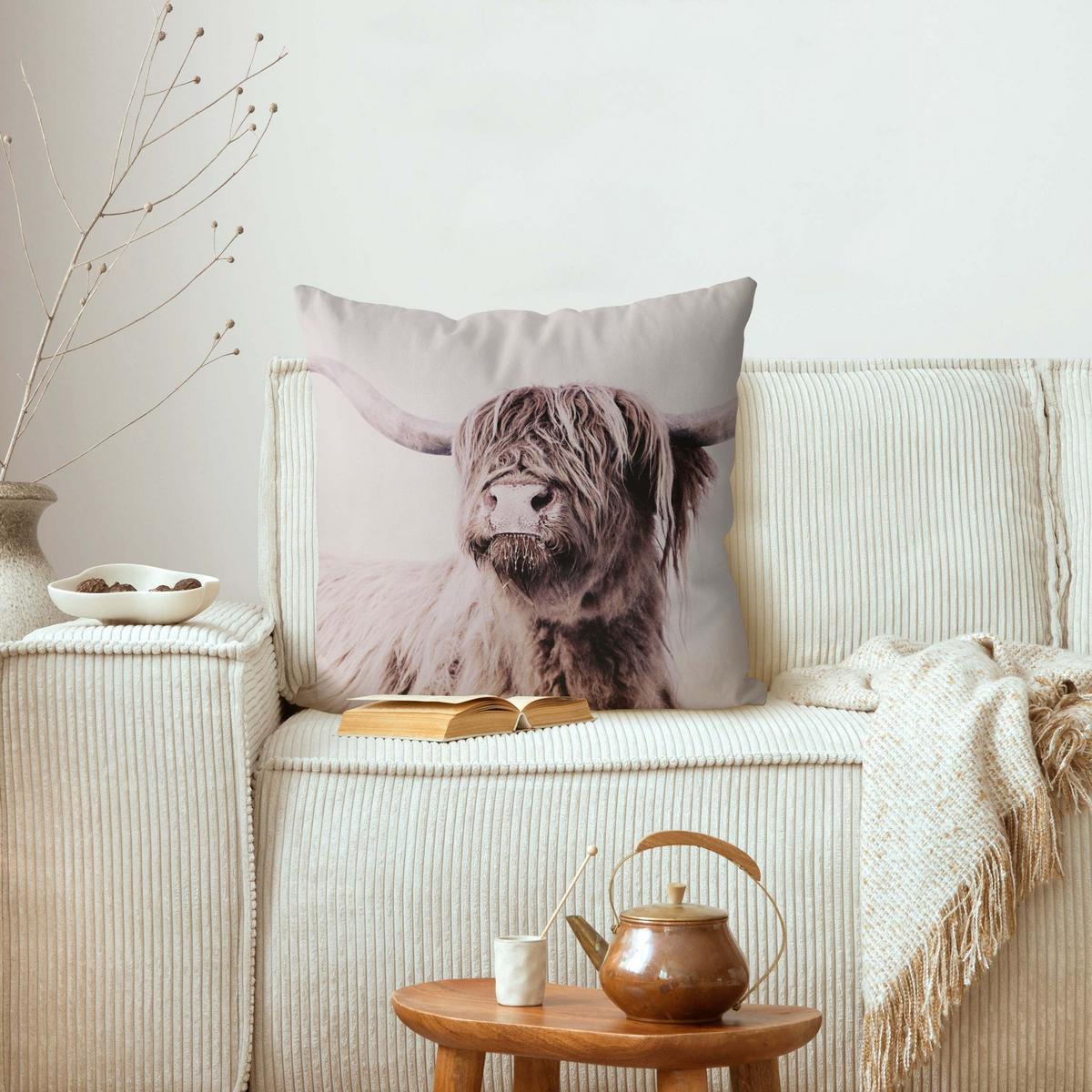 DEKOKISSEN Hochlandrind Frida in Beige 50/50 cm - Beige, Textil (50/50/10cm) - Bilderwelten