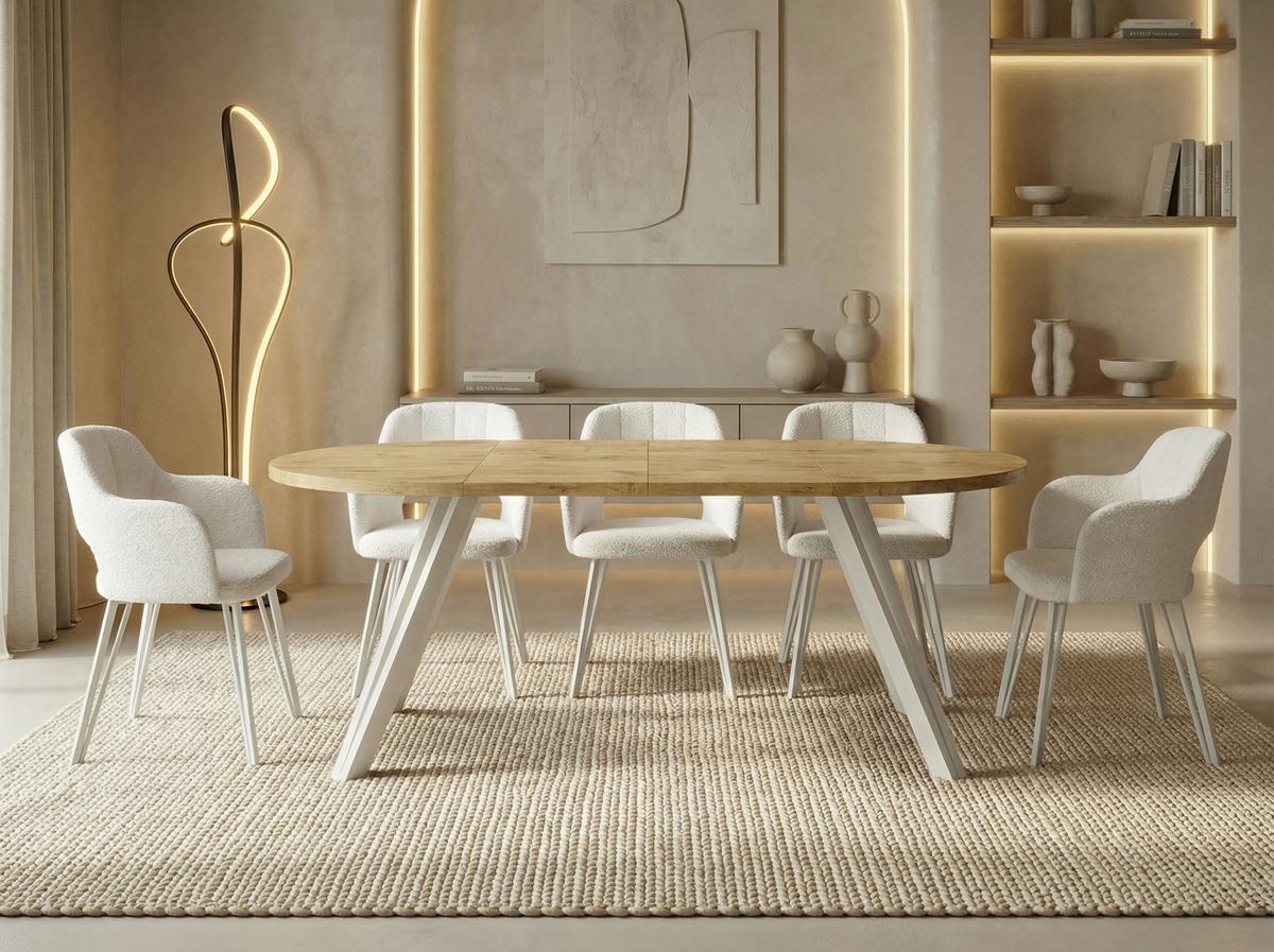 ESSTISCH Ravero runder ausziehbarer, Eiche Hell Braun 100-180/100/77 cm - Eichefarben/Weiß, Holz/Holzwerkstoff (100/180/76.5cm) - WFL GROUP