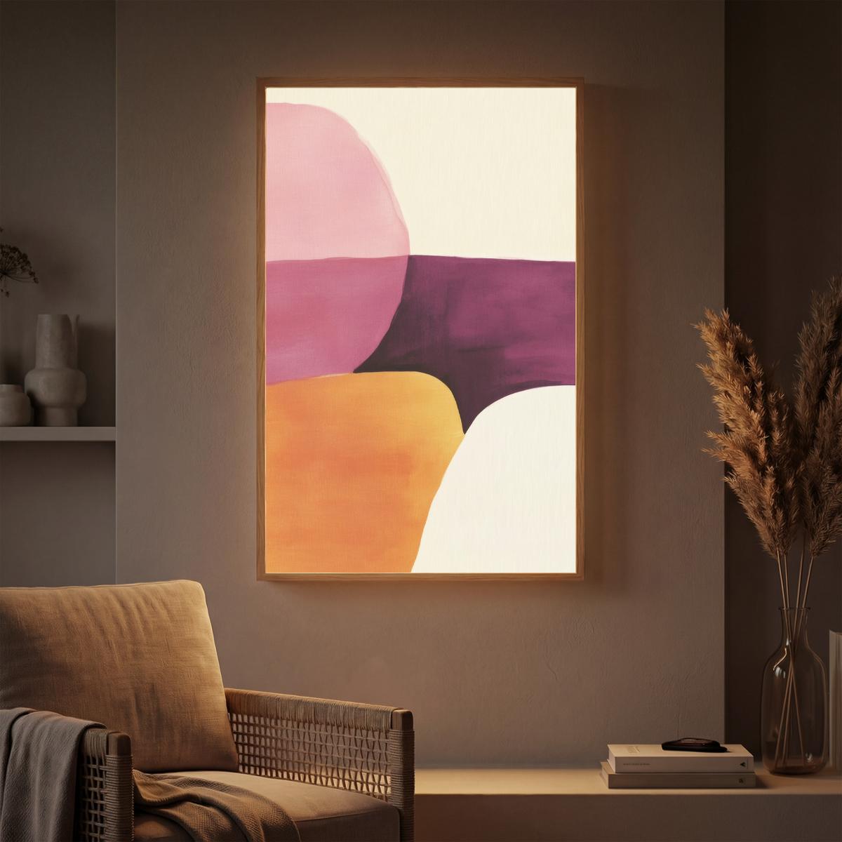 WANDLEUCHTE MIT AKKU Formen - Abstrakt - Farbenfroh 70x100 cm - Rosa, Holzwerkstoff (70/100/8cm) - OnlyWow