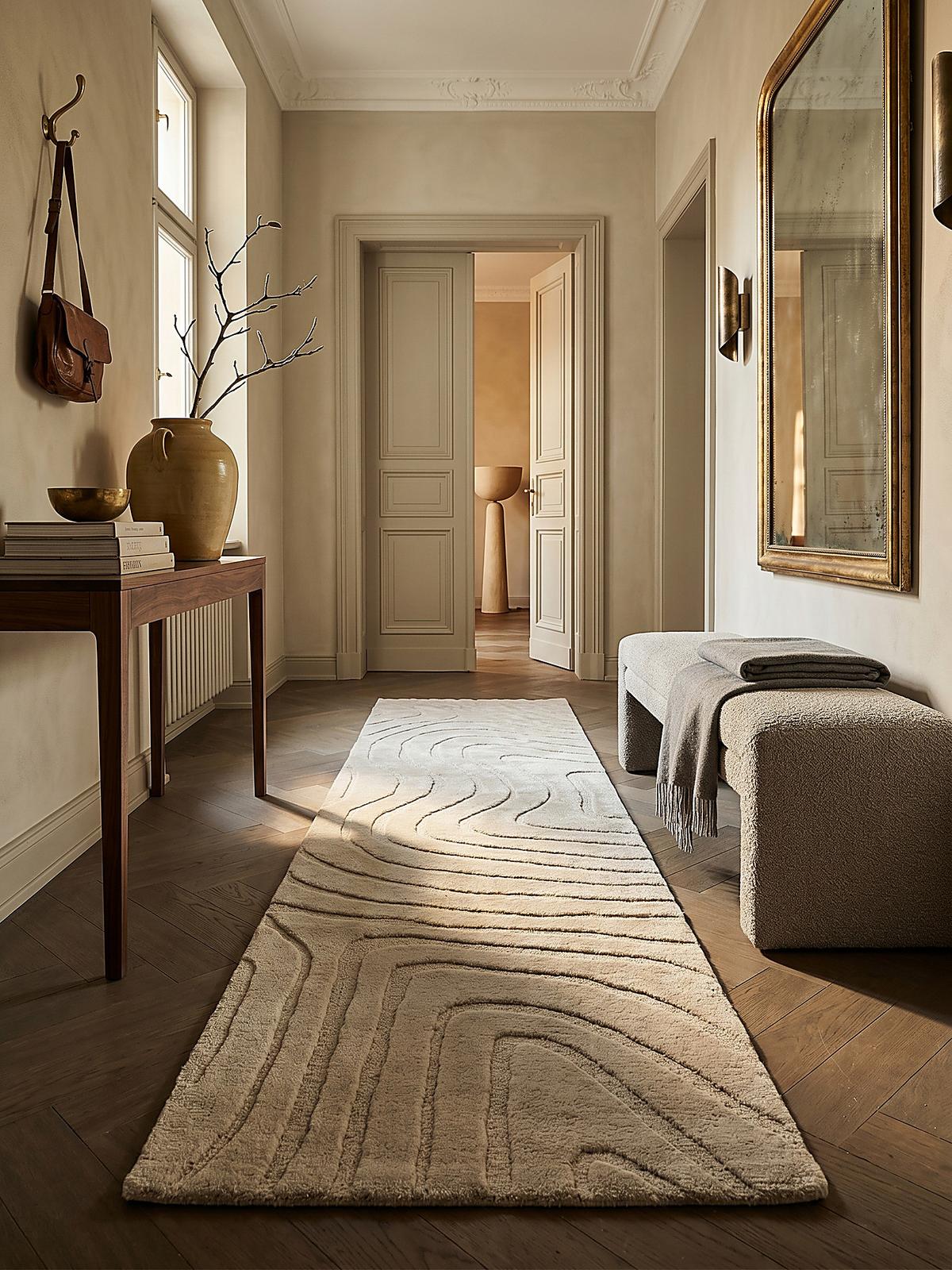 WOLLTEPPICH LEVEN, abstrakt, Beige, 60 x 230 cm - Beige, Textil (230/60cm) - KADIMA DESIGN
