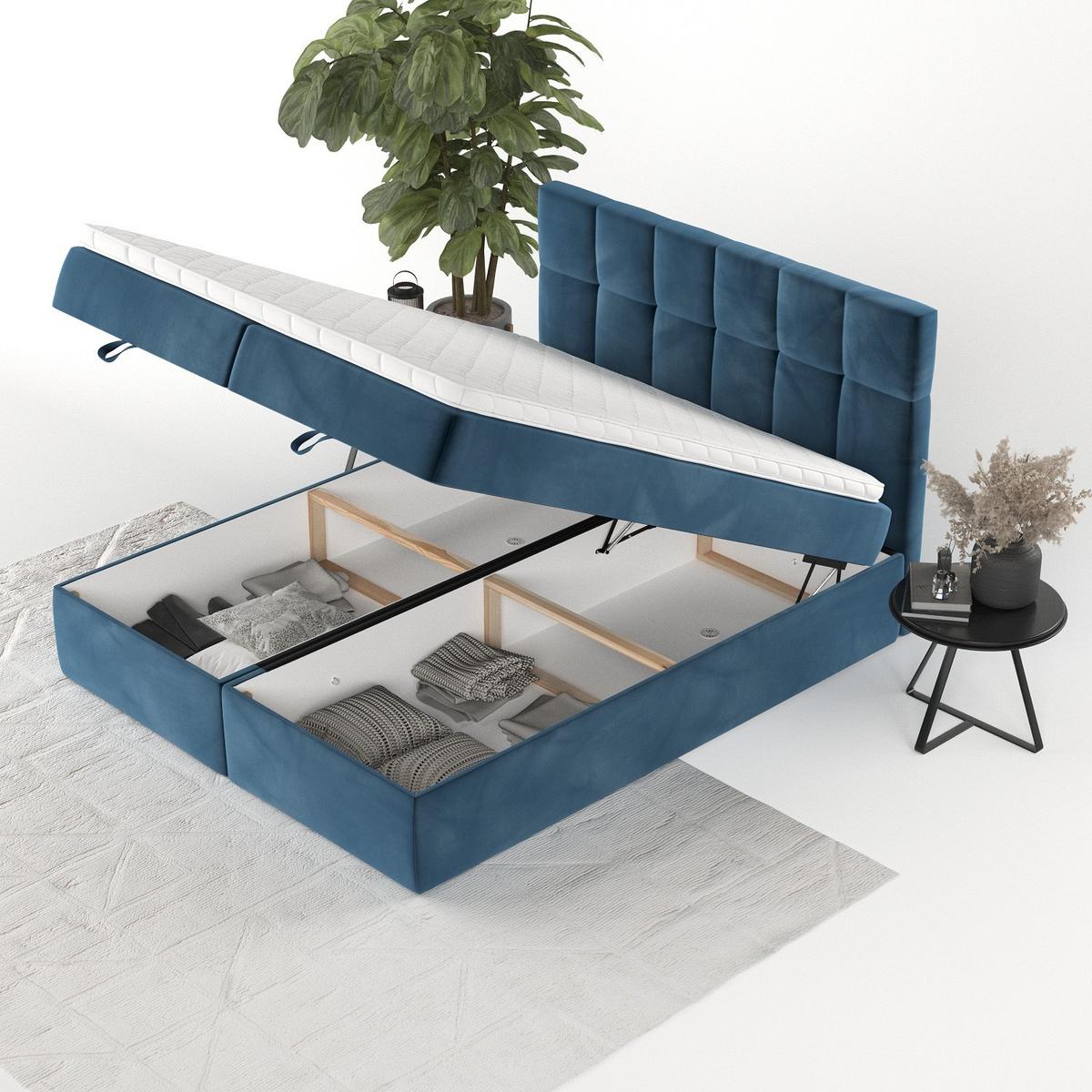BOXBETT Savio 200/200 cm Dunkelblau im Kronos Stoff - Schwarz/Dunkelblau, Holz/Holzwerkstoff (200/200cm) - AltaBeds