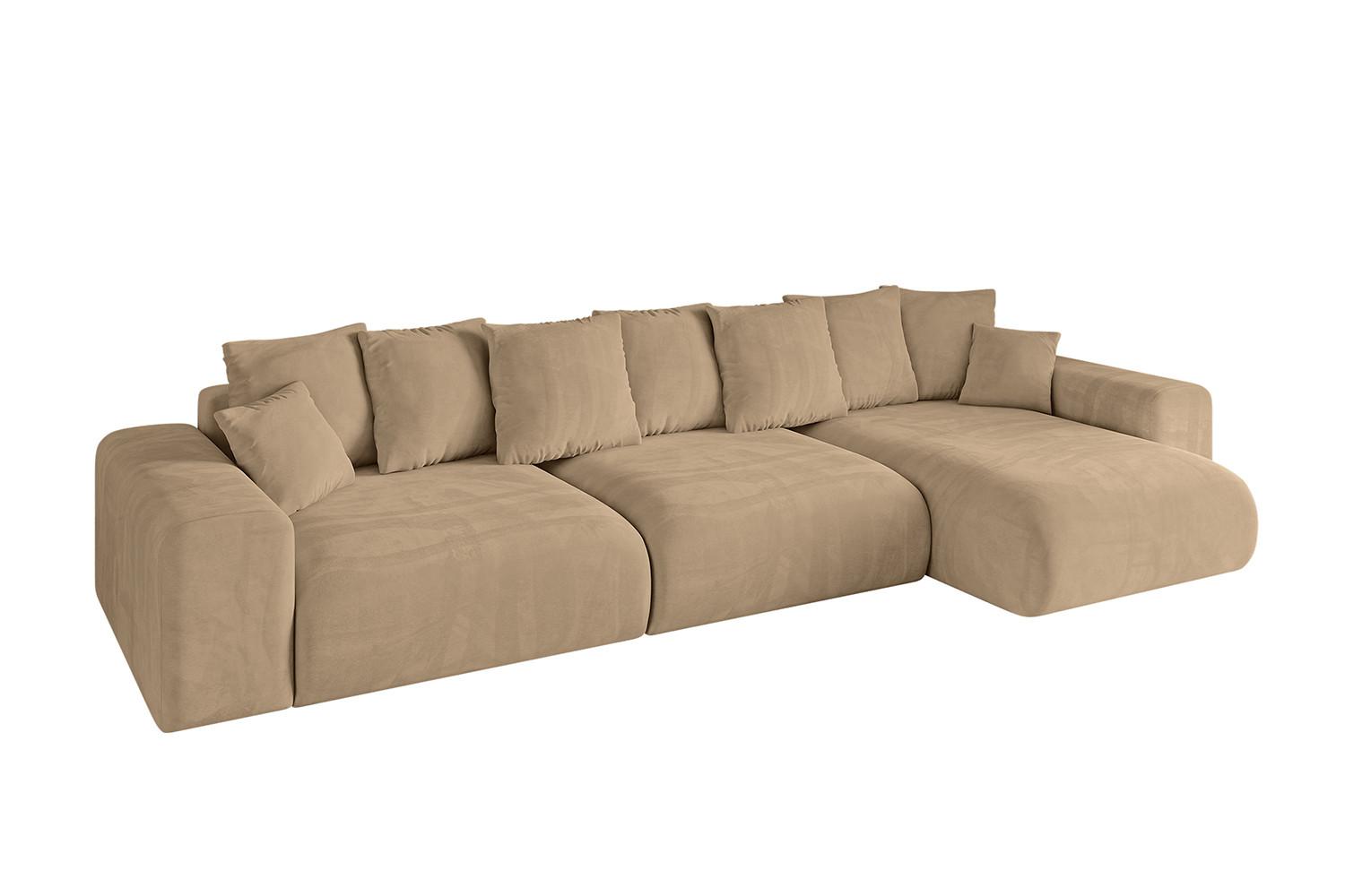 ECKSOFA Ottomane rechts ESKAR-L2 364x176x72 Beige Velours - Beige/Schwarz, Holzwerkstoff/Kunststoff (176/364cm) - ALTDECOR