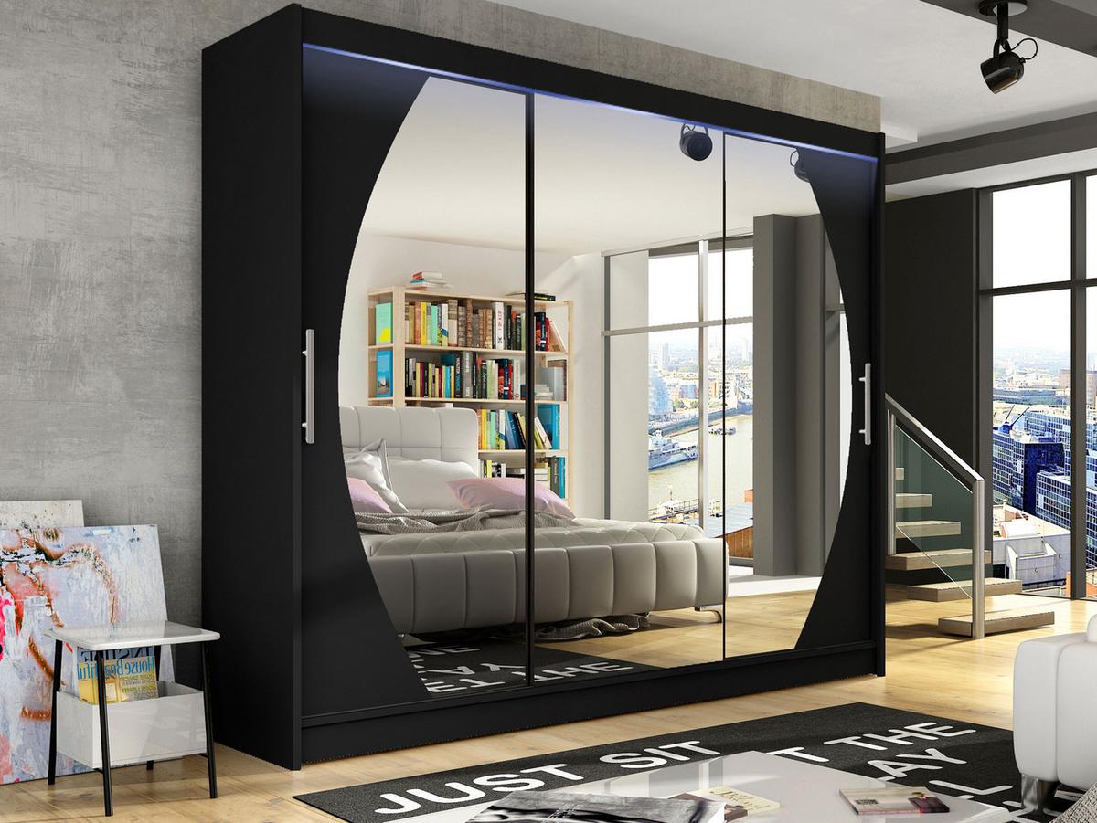 KLEIDERSCHRANK Aston V, mit RGB LED Beleuchtung - Silberfarben/Schwarz, Holzwerkstoff/Kunststoff (250/215/58cm) - MIRJAN24