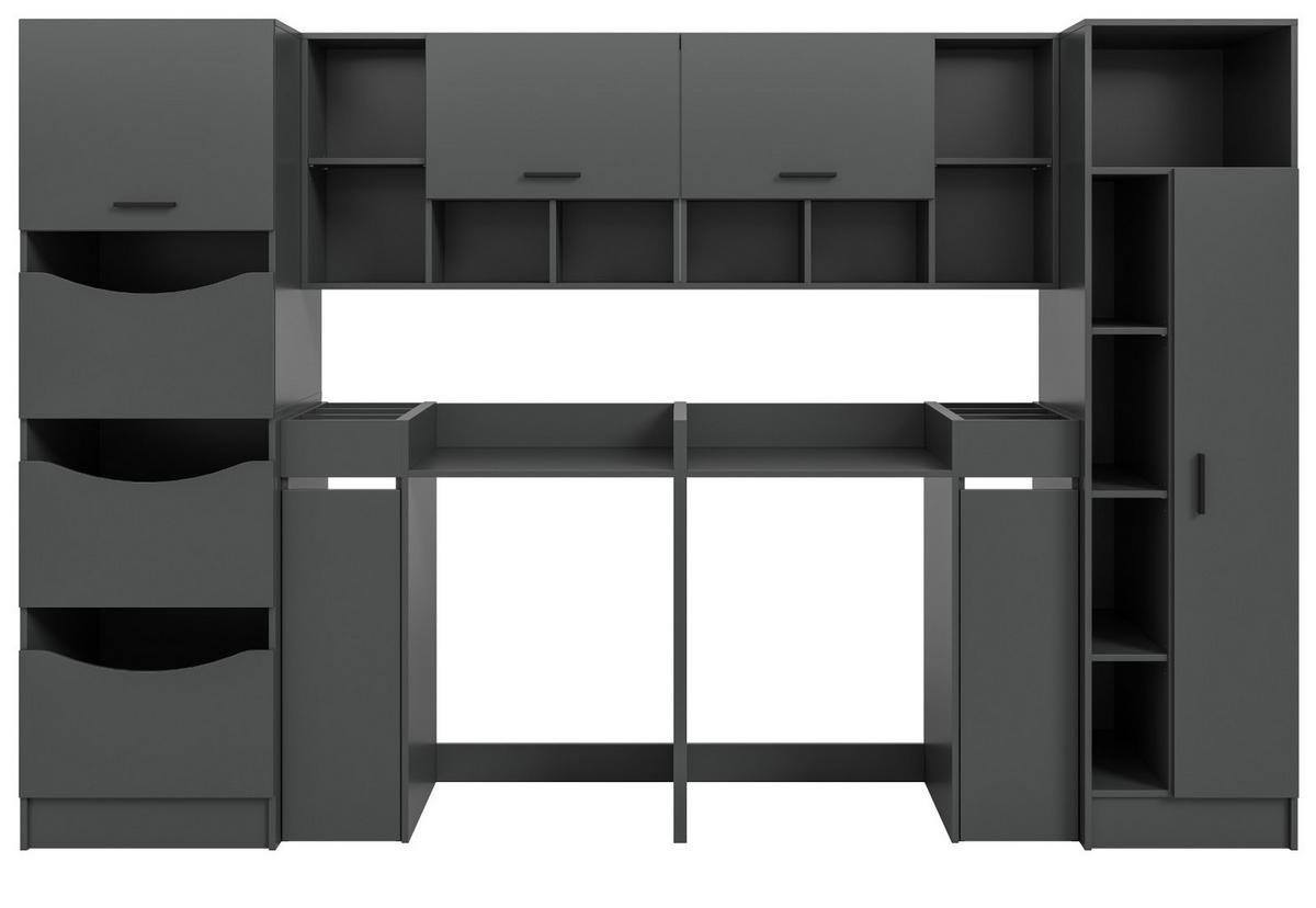 WASCHMASCHINENSCHRANK grau Set 8-teilig 300 x 196 cm, XXXL mit viel Stauraum - Schwarz/Grau, Holzwerkstoff/Kunststoff (300/196/68cm) - Inn.Furn