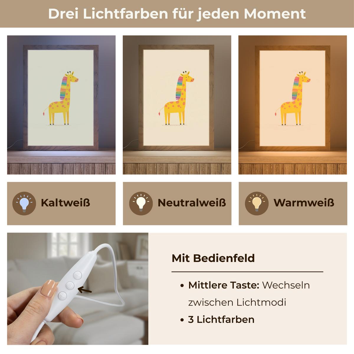 WANDLEUCHTE Giraffe - Regenbogenmähne - Beige 20x30 cm - Beige, Holzwerkstoff (20/30/8cm) - OnlyWow