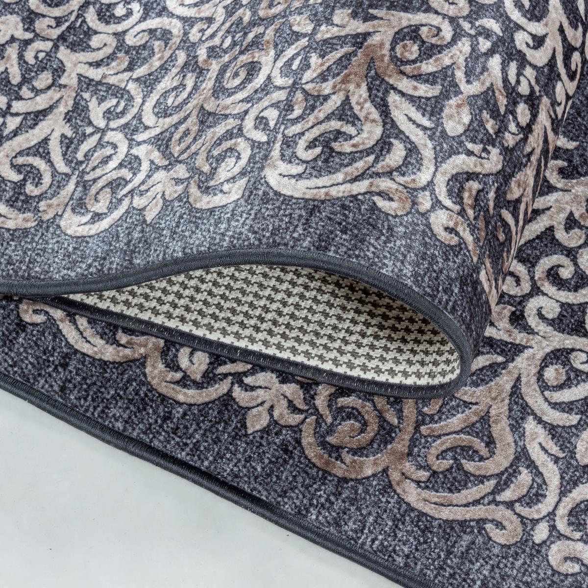 TEPPICH Flachgewebe Waschbar PIZOL in Schwarz, mit Barock-Motiv, 80 x 250 cm - Schwarz, Textil (250/80cm) - KADIMA DESIGN