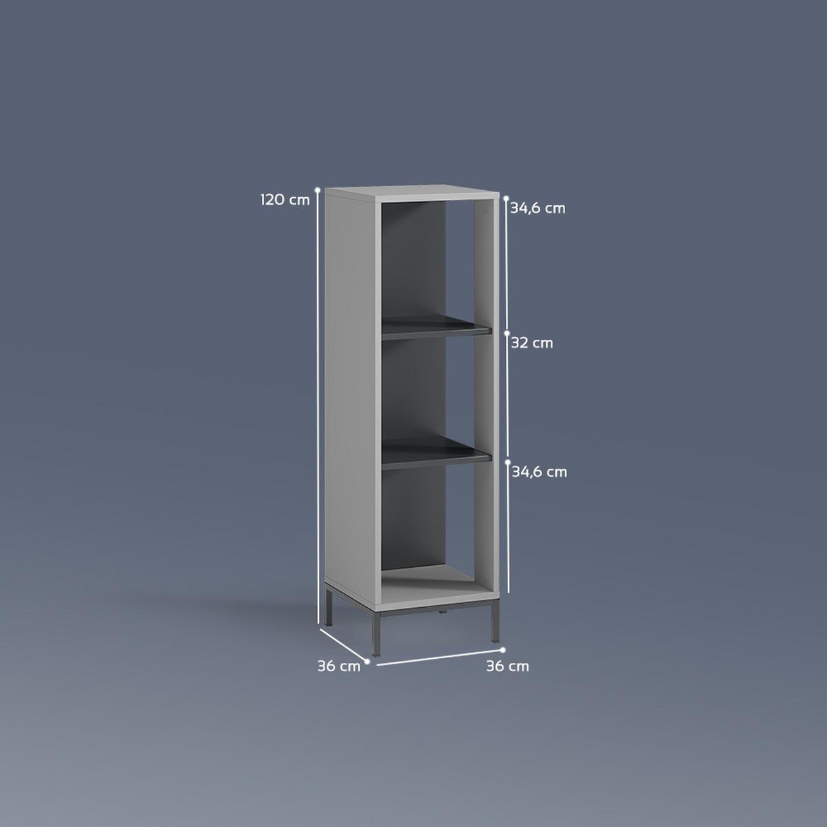 BÜCHERREGAL Aterno Grau mit 3 Fächern - Grau, Holzwerkstoff (36/120/36cm) - Livinity®