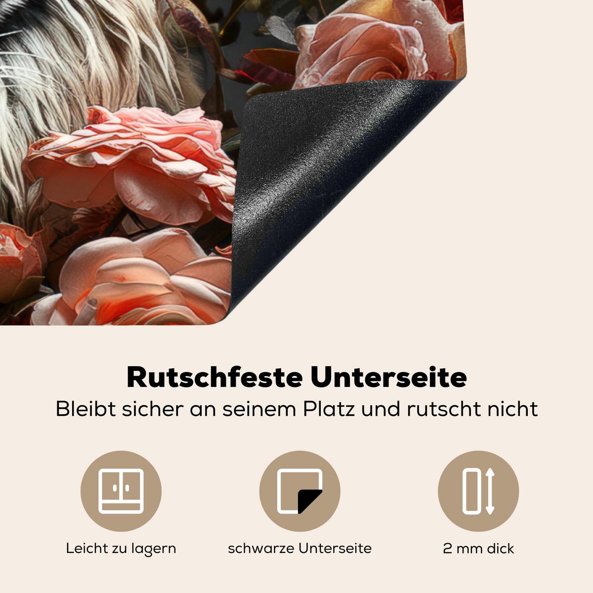 HERDABDECKPLATTE Tiger - Tier - Natur - Floral - Botanisch Ceranfeldabdeckung 90x52 cm - Orange, Kunststoff (90/52/0.2cm) - MuchoWow