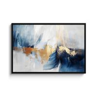 POSTER MIT RAHMENGERAHMTES BILD Gold - Blau - Aquarell - Kunst - Modern 120x80 cm - Hellblau, Papier (120/80cm) - MuchoWow