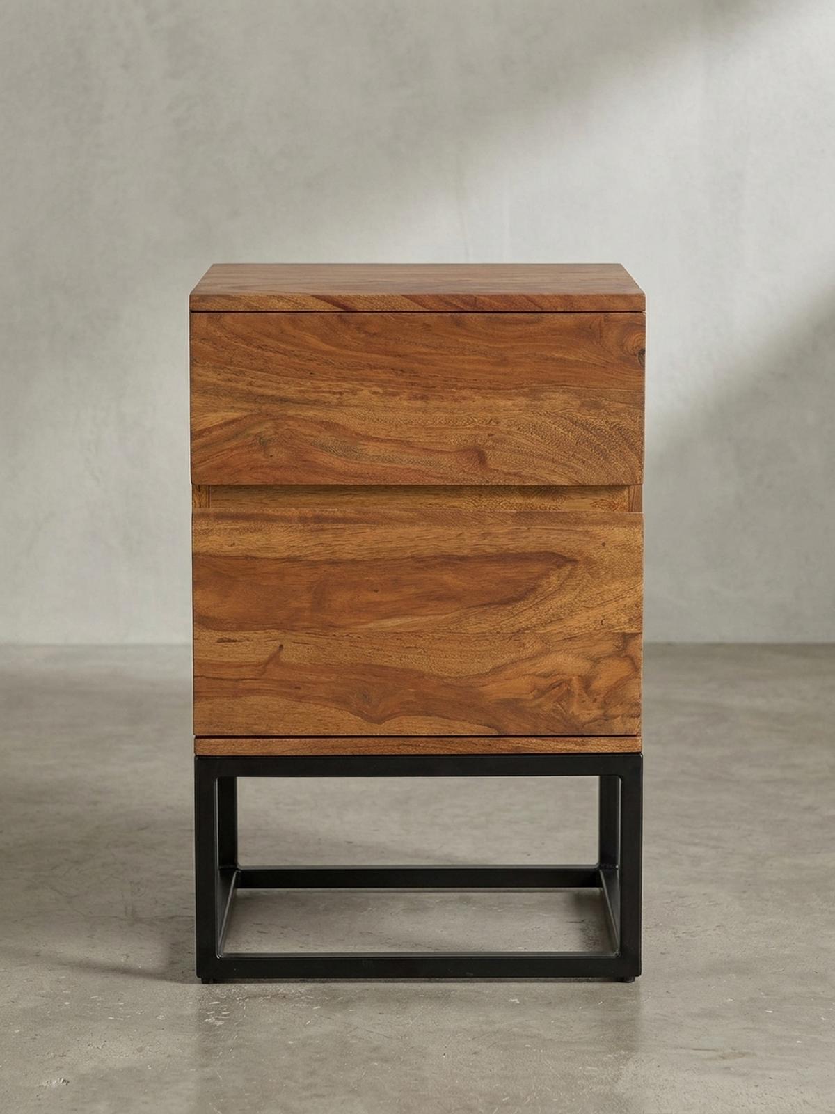 NACHTTISCH – Massivholz/Metall, 40x38x60 cm, 2 Schubladen, Industrial-Stil - Schwarz/Braun, Holz/Metall (40/60/38cm) - KADIMA DESIGN