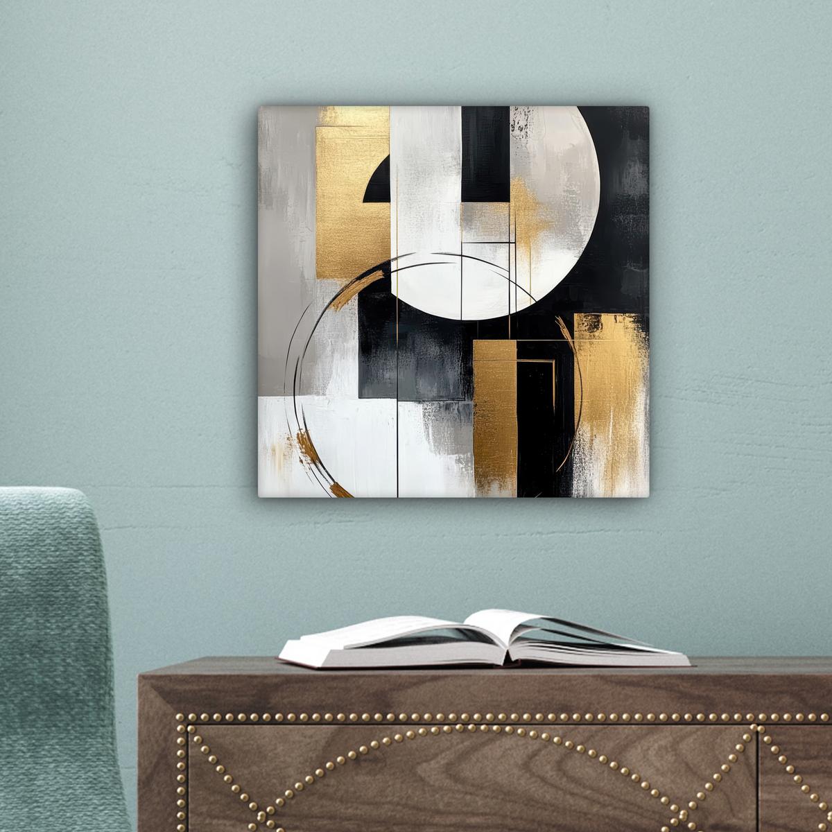 LEINWANDBILD Abstrakt - Gold - Silber - Formen - Ästhetik Deko Wohnzimmer 20x20 cm - Multicolor, Textil (20/20cm) - MuchoWow