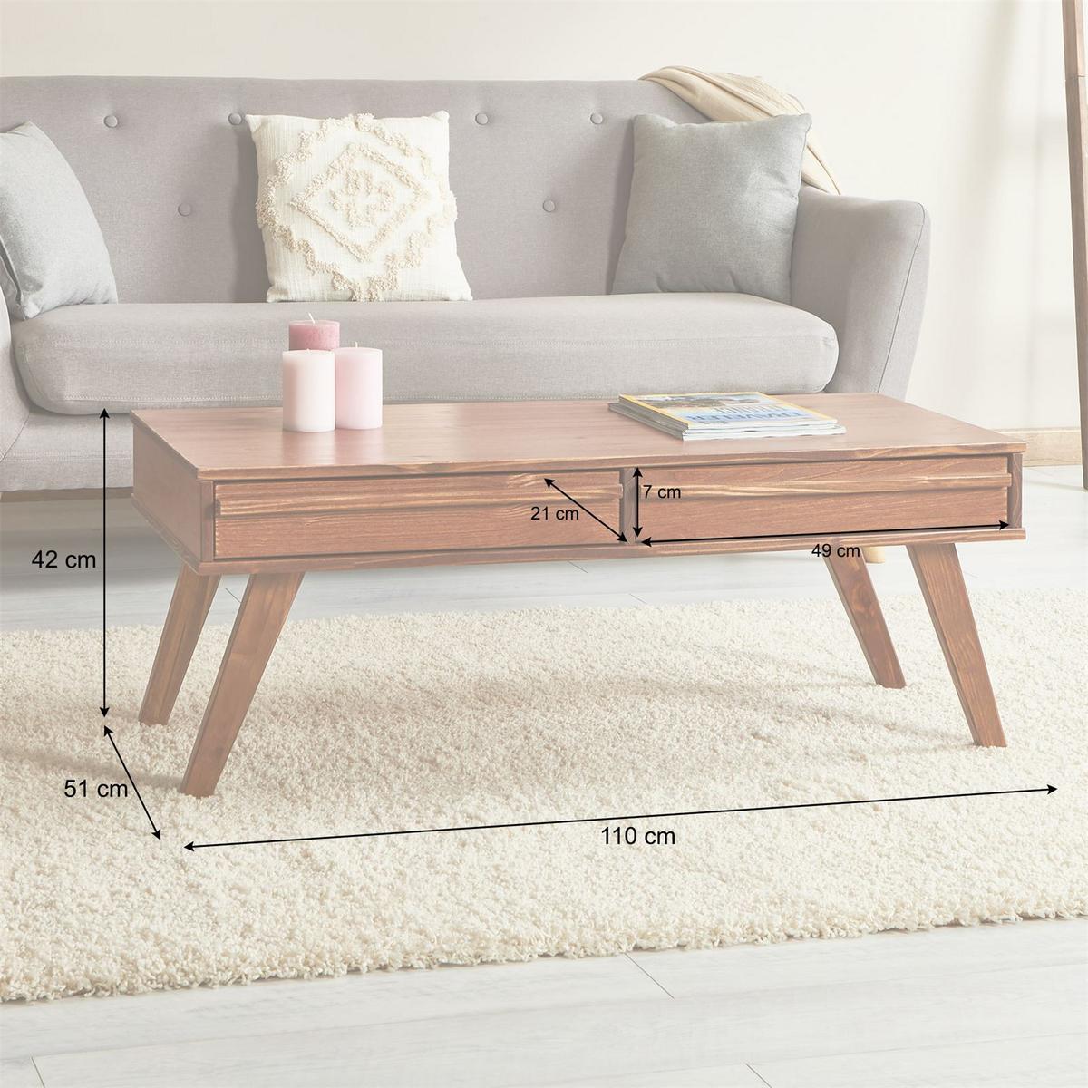 COUCHTISCH JONA Kastanie - Kastanienfarben, Holz (50/110/42cm) - IDIMEX