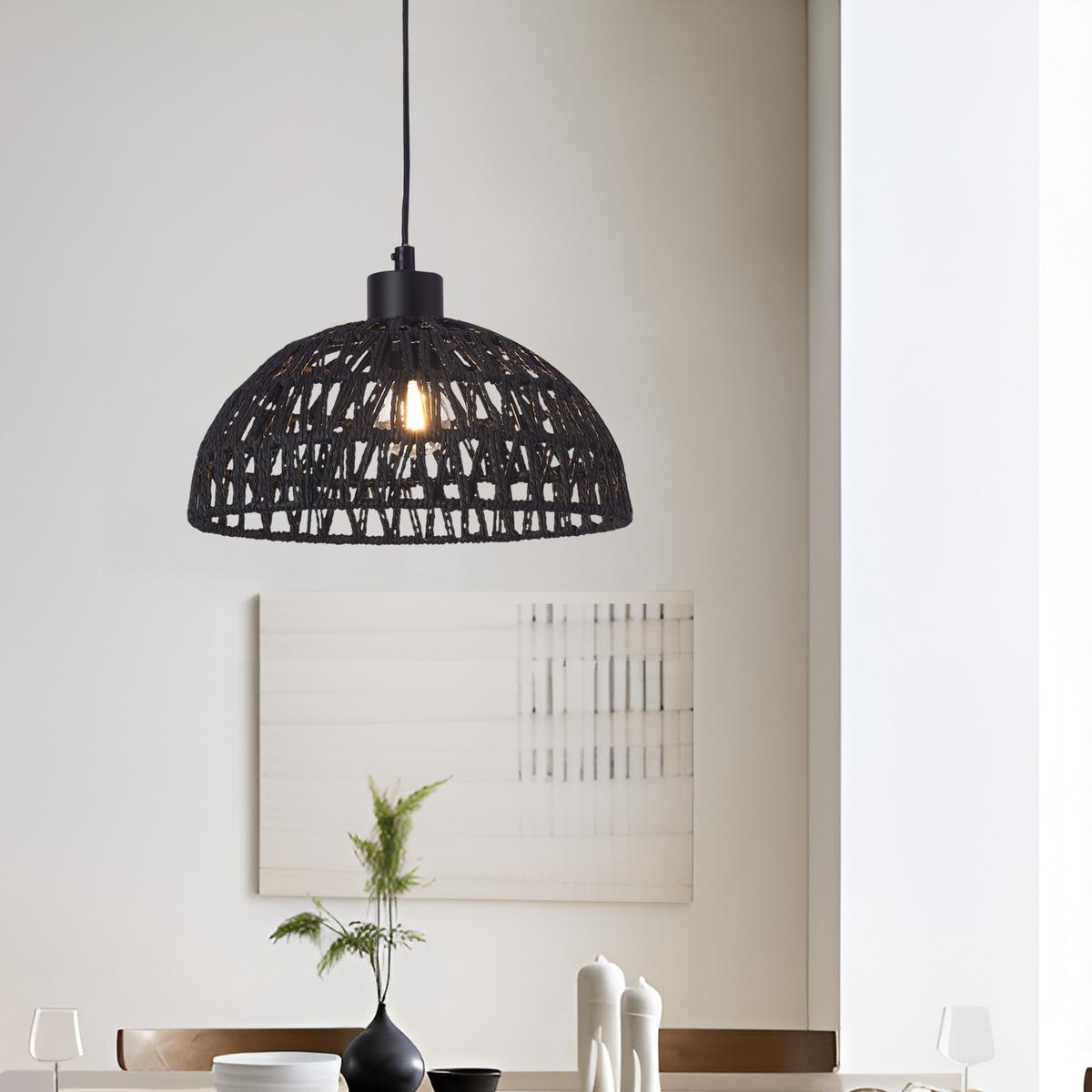 HÄNGELAMPE Alton - Schwarz, Naturmaterialen/Metall (25/25/156cm) - lux.pro