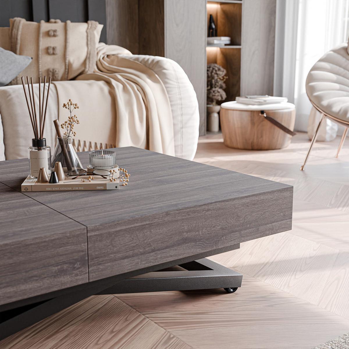 COUCHTISCH SANELLE ausziehbar mit Liftfunktion, 120/80/76 cm Schwarz / Sherman-Eiche - Anthrazit/Schwarz, Holzwerkstoff/Metall (80/120/27cm) - Idohome