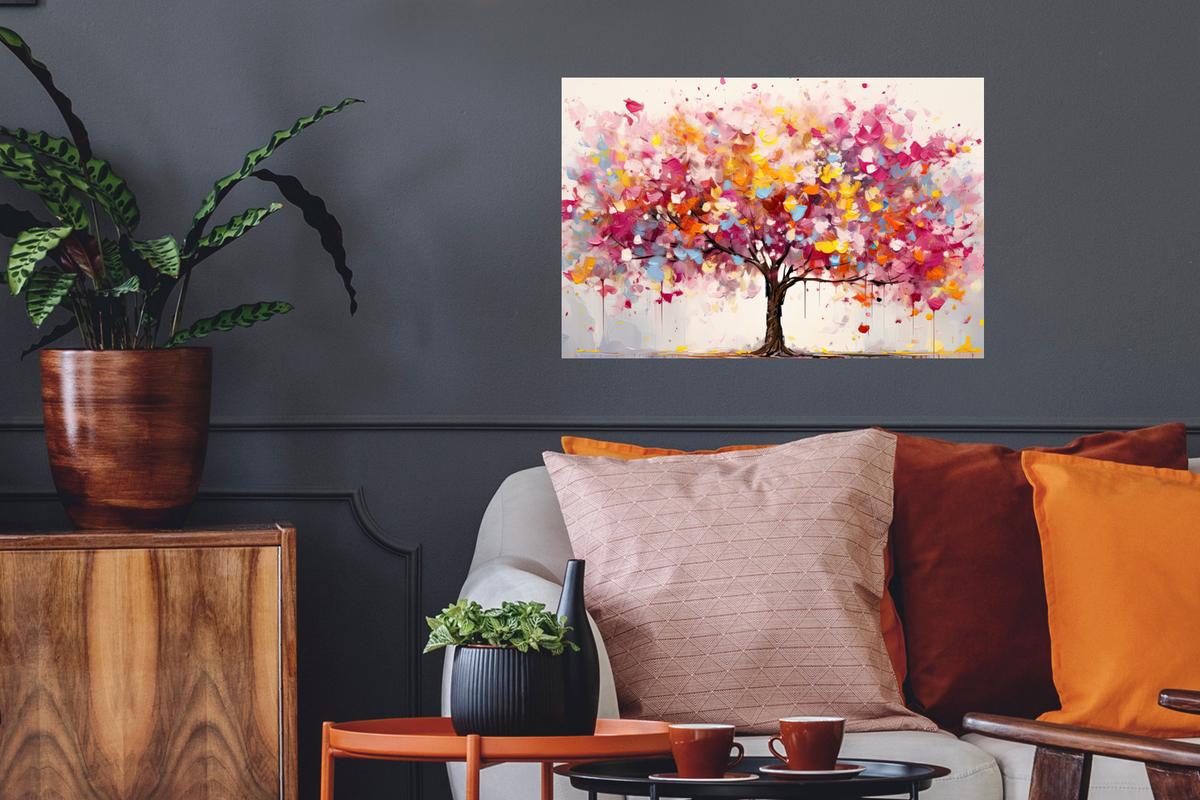 WANDTATTOO Aquarell - Baum - Kunst - Abstrakt Deko Wohnzimmer 60x40 cm - Multicolor, Kunststoff (60/40/0.1cm) - MuchoWow