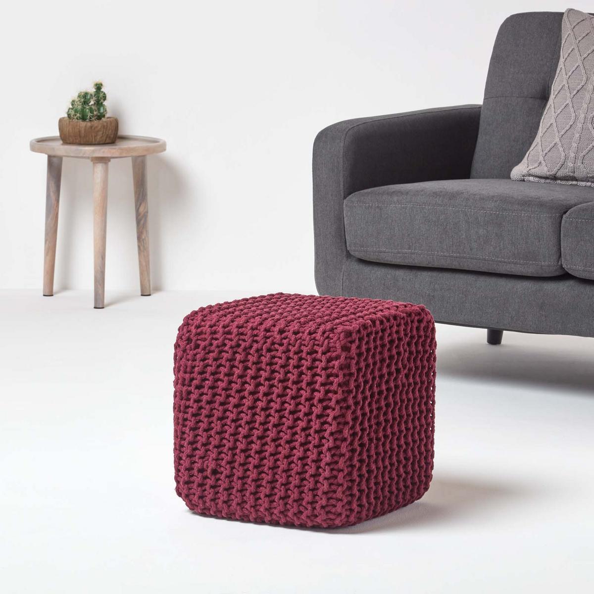 STRICK-POUF weinrot, Sitzwürfel 35/35/35 cm - Weinrot, Textil (35/35/35cm) - Homescapes
