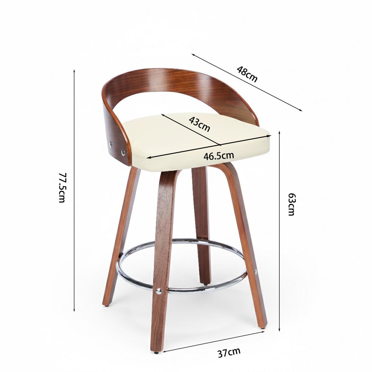 BARHOCKER Set 2er 63 cm Beige PU & Walnuss Drehbar mit Rückenlehne und Fußring - Beige, Leder (48/77.5/46.5cm) - Urban Meuble
