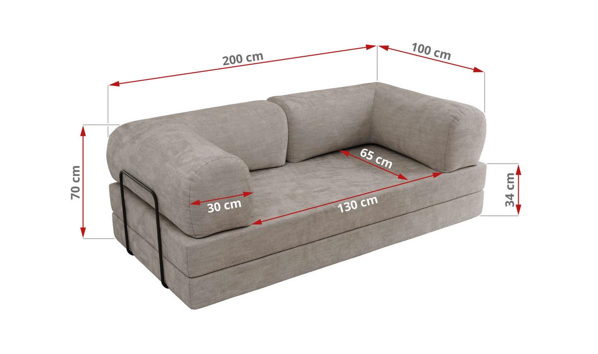 3-SITZER SOFA ORSETTO - Hellgrau Schenille glatt - Hellgrau/Schwarz, Textil/Metall (200/70/100cm) - MKS