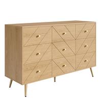 SIDEBOARD mit 9 Schubladen, Eisenbeinen & geometrischem Muster - Sonoma Eiche, Holzwerkstoff/Metall (120/80/39cm) - Urban Meuble