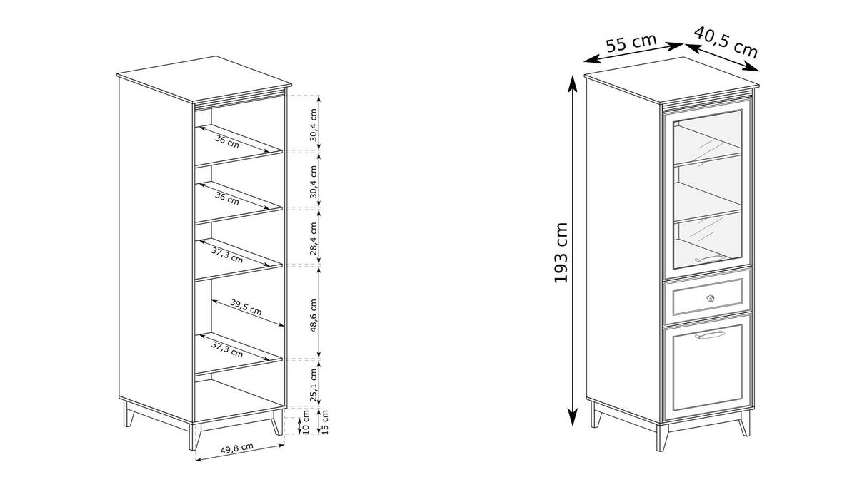 VITRINE CUNEO 193 / 55 cm in Kaschmir - Kaschmir, Holzwerkstoff (55/193/40.5cm) - MASSENO