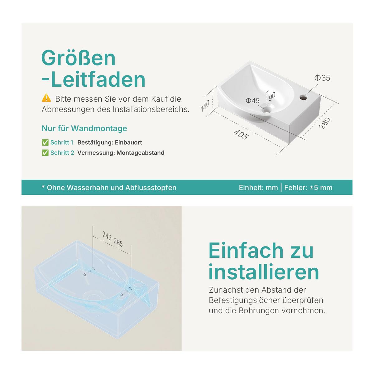 WASCHBECKEN Keramik Bauchform Hahnloch links Weiß 40,5 / 28 / 14 cm - Weiß, Keramik (40.5/14/28cm) - EMKE