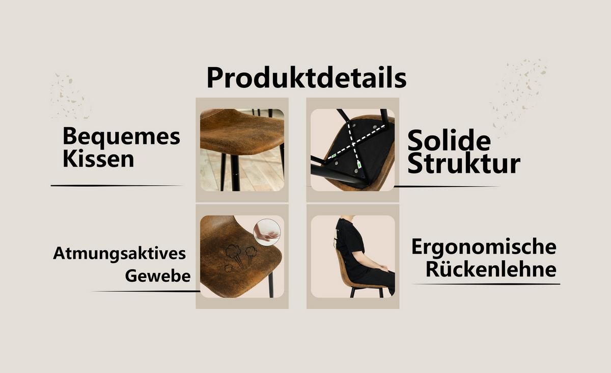 ESSTISCH SET mit 4 Stühlen Vintage Braun & Holzoptik - Braun, Holzwerkstoff/Textil (157/75/70cm) - Urban Meuble