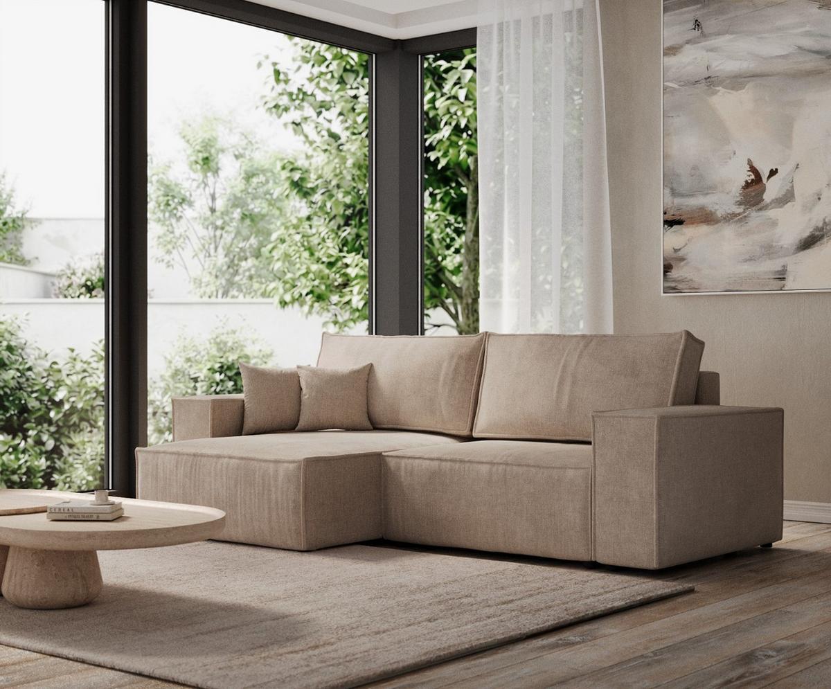 ECKSOFA CAVO mit Schlaffunktion Beige im Wind Stoff - Beige/Schwarz, Holz/Holzwerkstoff (255/148cm) - AltaBeds