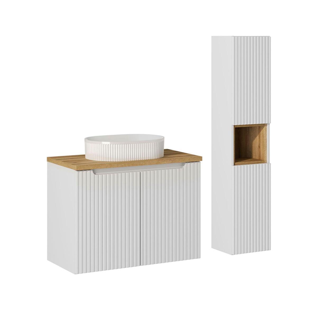 BADMÖBEL 80cm Riva 2er-Set Weiß und Holz - Weiß, Holzwerkstoff (80/57/40cm) - Petits-meubles