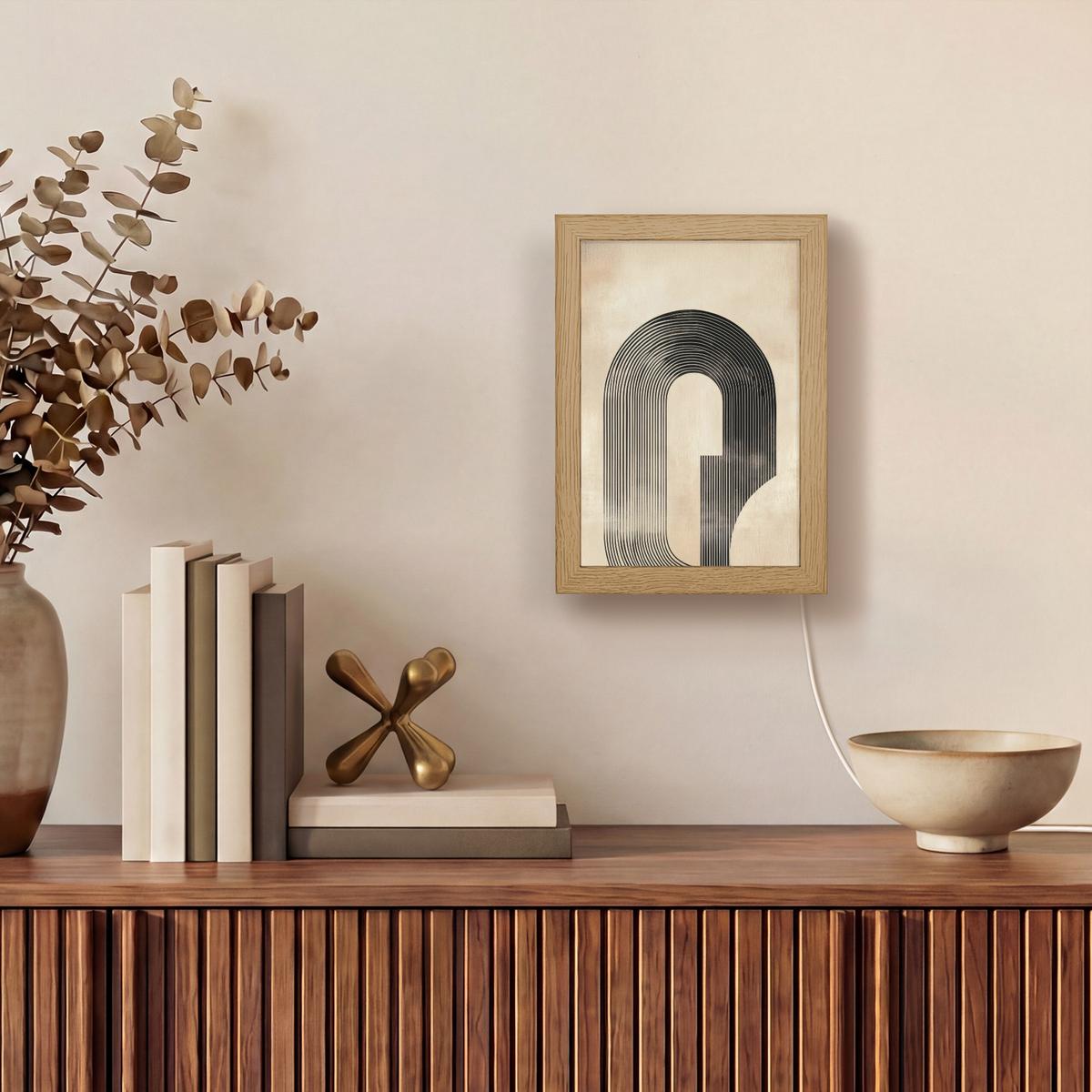 WANDLEUCHTE Schleife - Streifen - Minimalistisch - Schwarz 15x20 cm - Beige, Holzwerkstoff (15/20/8cm) - OnlyWow