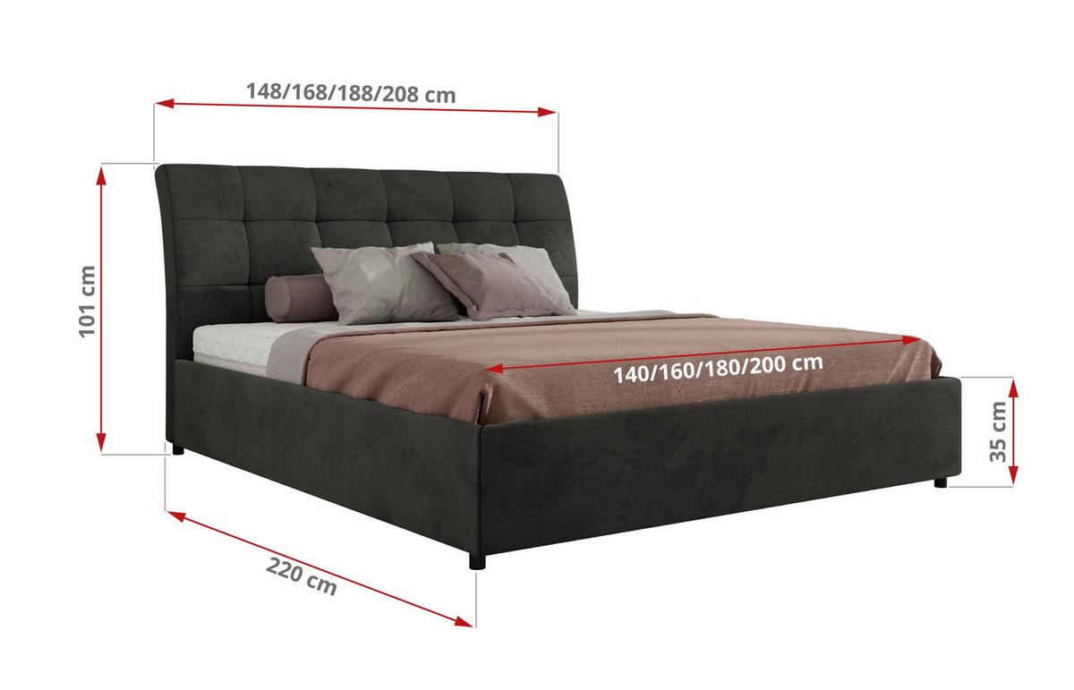 POLSTERBETT GALA CLASSIC 180/200 - Dunkelgrau Velvet - Multipocket-Matratze - Dunkelgrau, Textil (180/200cm) - MKS