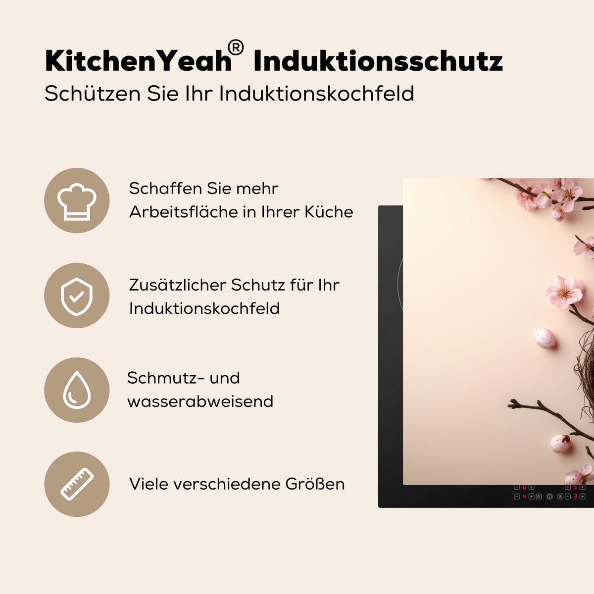 HERDABDECKPLATTE Rosa - Blüten - Eier Induktionsmatte 71x52 cm - Hellrosa, Kunststoff (71/52/0.2cm) - MuchoWow