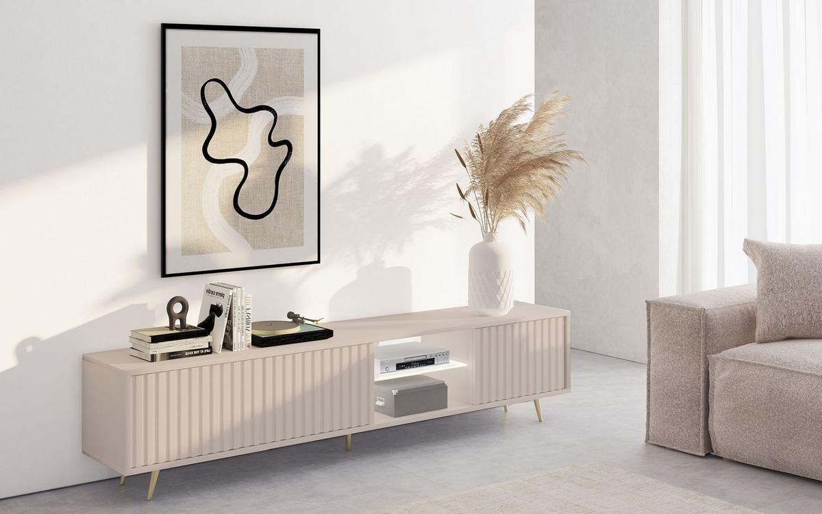 TV-LOWBOARD Bello Greige 175 cm - Taupe/Goldfarben, Holzwerkstoff/Metall (175/45/31.6cm) - Selsey
