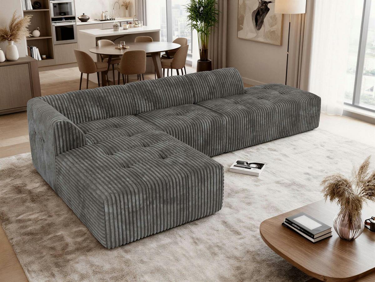 ECKSOFA GRIDA 3M L Grau Cord - Links - Schwarz/Grau, Kunststoff/Textil (335/176cm) - MKS