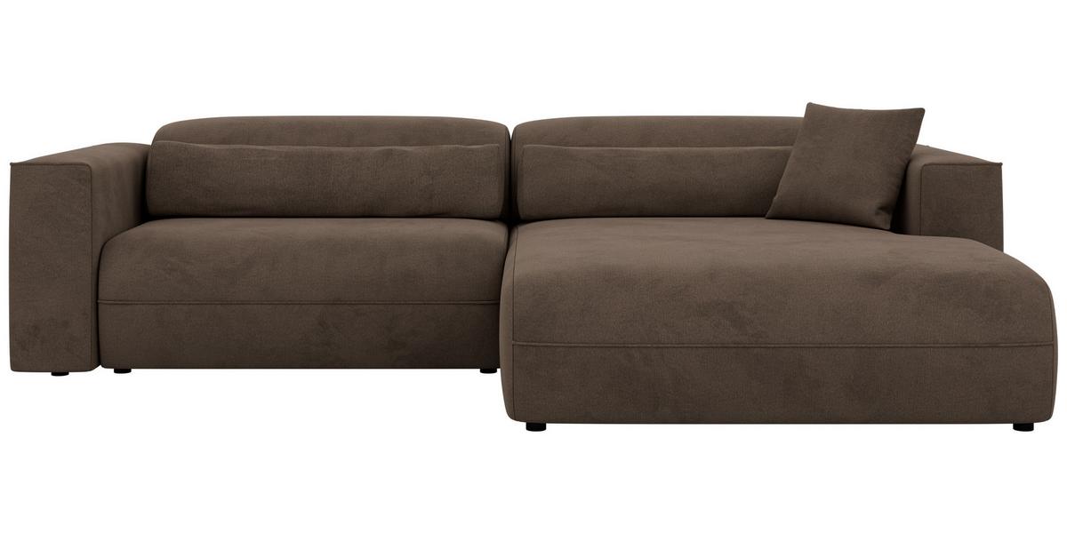 ECKSOFA PAZURRO L - Braun Velvet - Rechts Seite - Schwarz/Braun, Kunststoff/Textil (288/180cm) - MKS