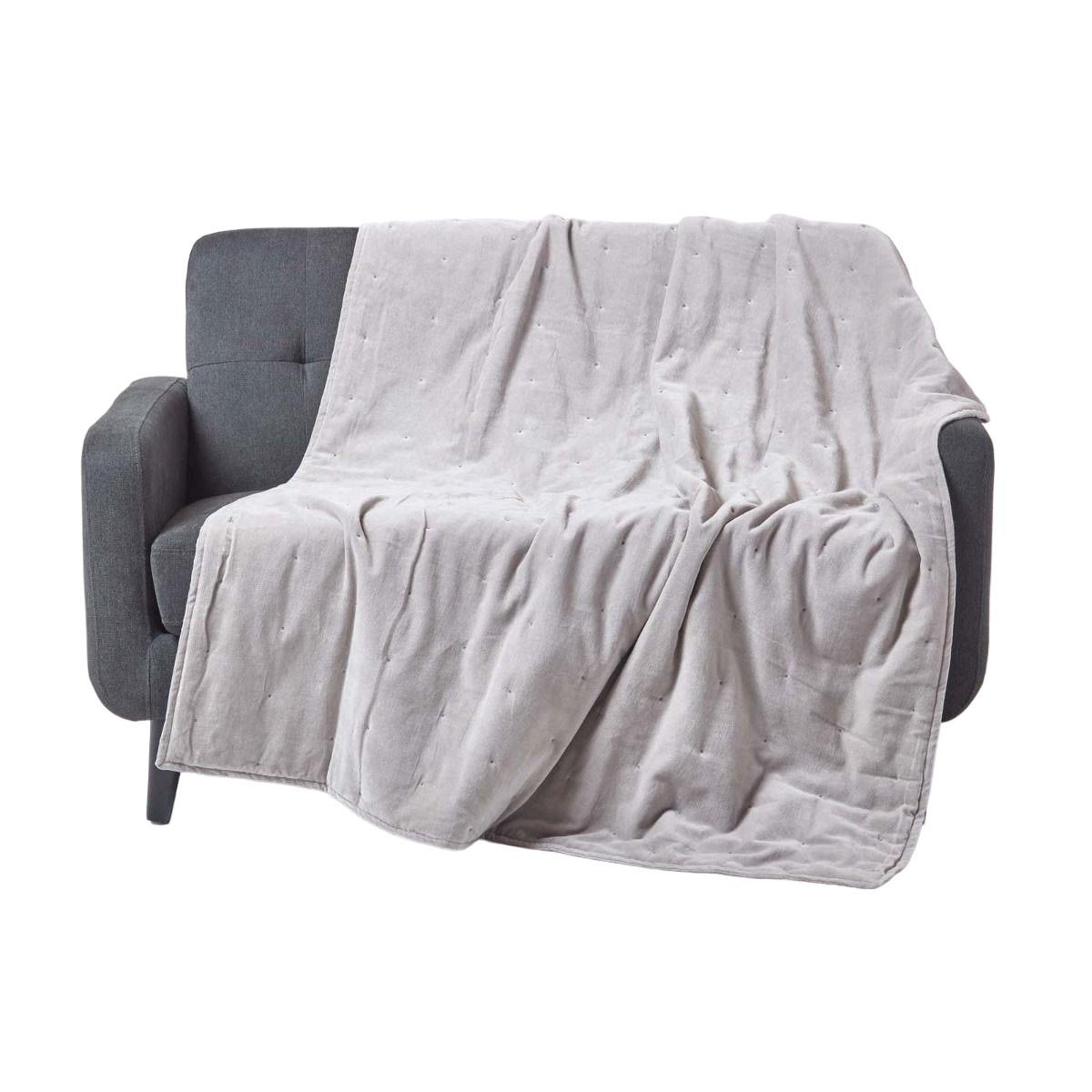 SAMT-KUSCHELDECKE 120/150 cm, Baumwolle wattiert - Hellgrau, Textil (125/150cm) - Homescapes